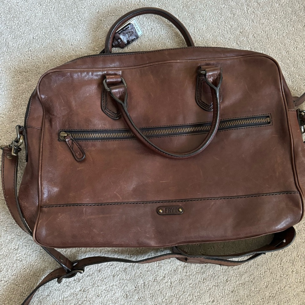 Frye Brown Leather Satchel Bag with Shoulder Strap - Picture 5 of 13